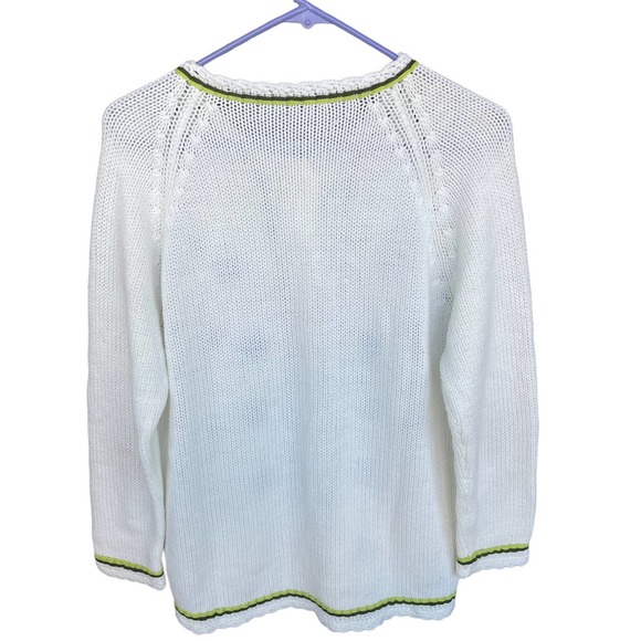 Grandma Knit Cardigan Sweater Womens Large Cream Embroidered Floral - Picture 2 of 8